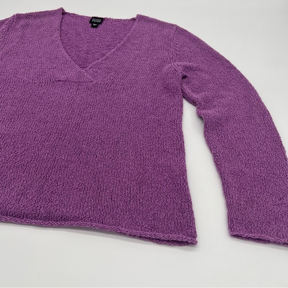 Eileen Fisher Purple Textured V-Neck Cotton Blend Sweater – Size L – Soft Knit - Picture 5 of 12